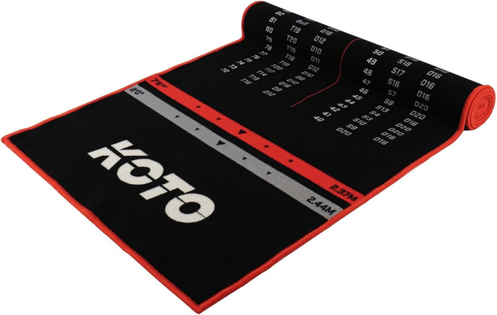 KOTO - Carpet Checkout Dartmatte, Schutz Bodens und Dartpfeile, Mit Score-Indikation + Oche Rot, Rot