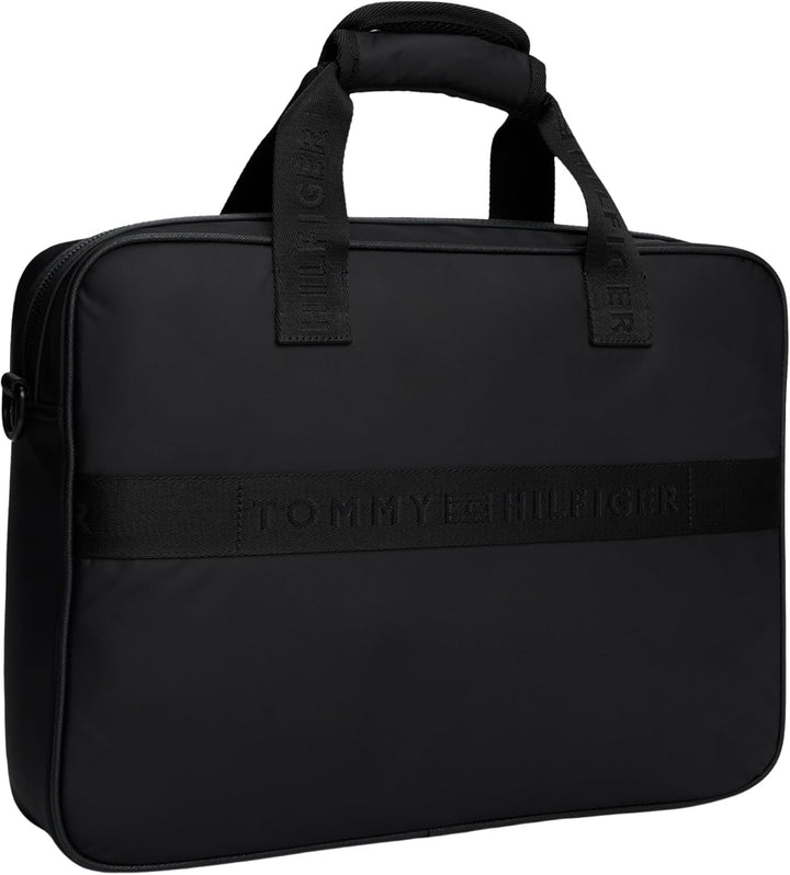 Tommy Hilfiger Herren Laptoptasche Repreve mit Trolley-Riemen, Schwarz (Black), Einheitsgrösse Black