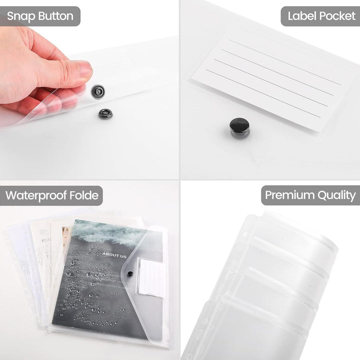 TOOELMON Dokumentenmappe A4, 20 Stück Premium Transparent Dokumententasche Kunststoff mit Druckknopf