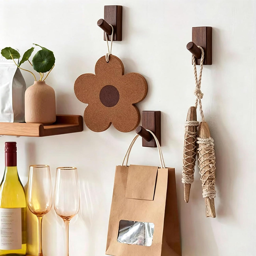 HomeDo 4Pack Selbstklebend Wandhaken Holz, Kleiderhaken, Dekorative Garderobenhaken, Vintage Gardero