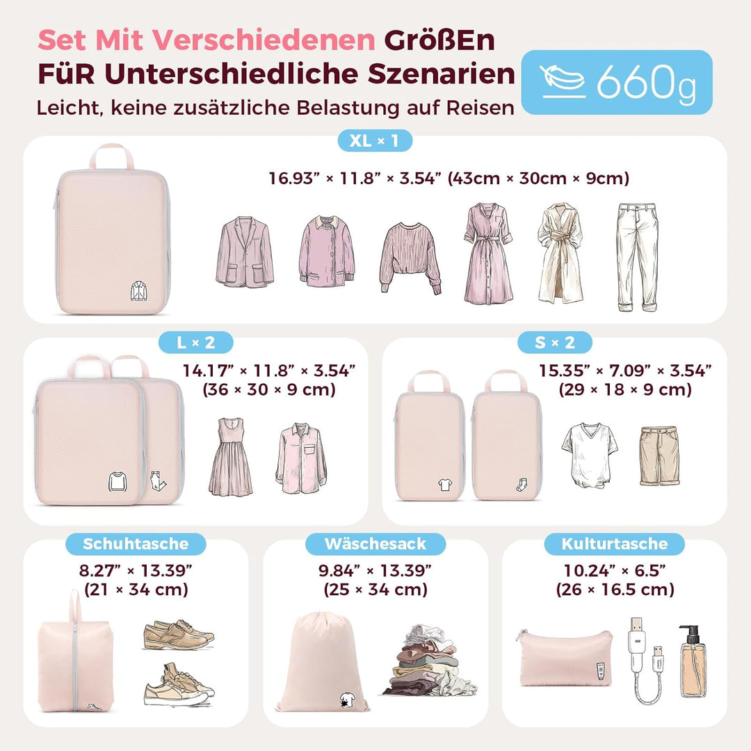 Koffer Organizer Packing Cubes Compression 8 Stück, Wasserdicht PackwüRfel Koffer Organizer Set,Trav