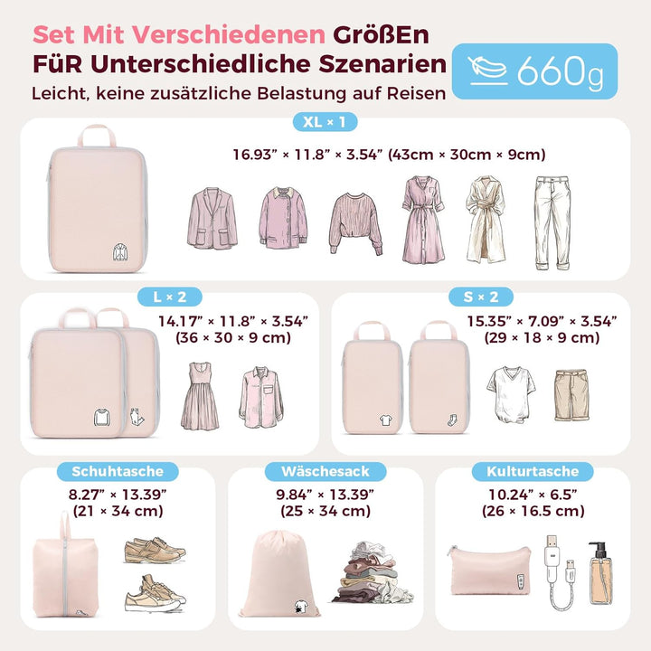 Koffer Organizer Packing Cubes Compression 8 Stück, Wasserdicht PackwüRfel Koffer Organizer Set,Trav