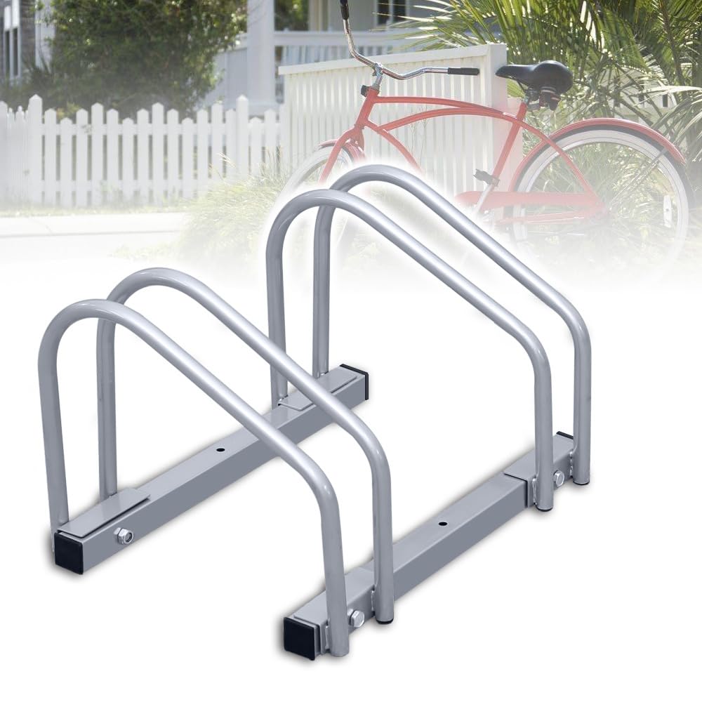 Jaxguom Fahrradständer Boden für 2 Fahrräder, 30cm Radabstand 35-55mm Reifenbreite rostfreier Stahl