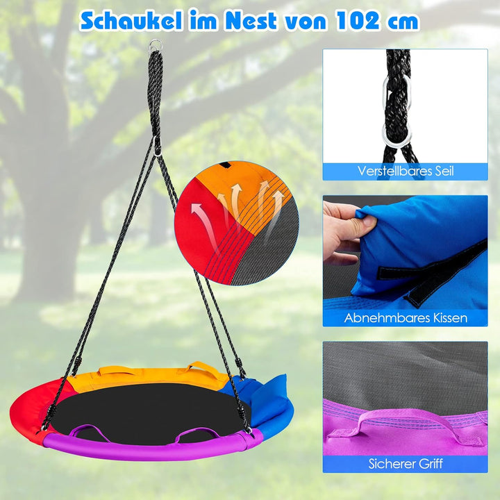 GOPLUS 100 cm Nestschaukel, Baumschaukel mit Kissen, Rundschaukel mit Verstellbarer Höhe von 100 bis