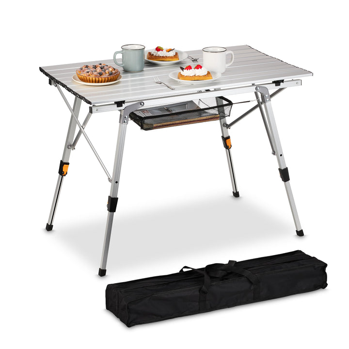 Relaxdays Klapptisch, klappbarer Camping Tisch, höhenverstellbar, Aluminium, faltbar, Alu Multifunkt