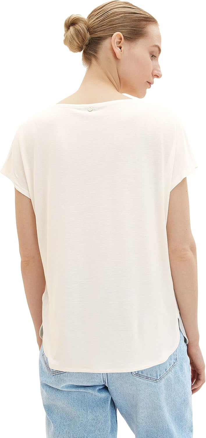 TOM TAILOR Damen T-Shirt aus Viskose im Blusen-Style XXS 10315 - Whisper White, XXS 10315 - Whisper