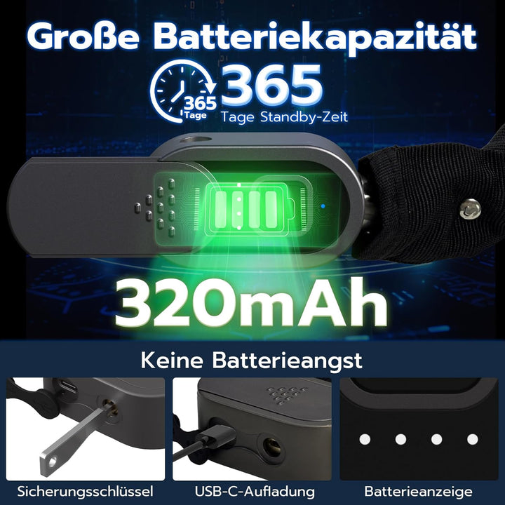 Eseesmart Fahrradschloss Fingerabdruck mit Schlüssel, 8mm 1000mm Lange Kettenschloss Fahrradschloss