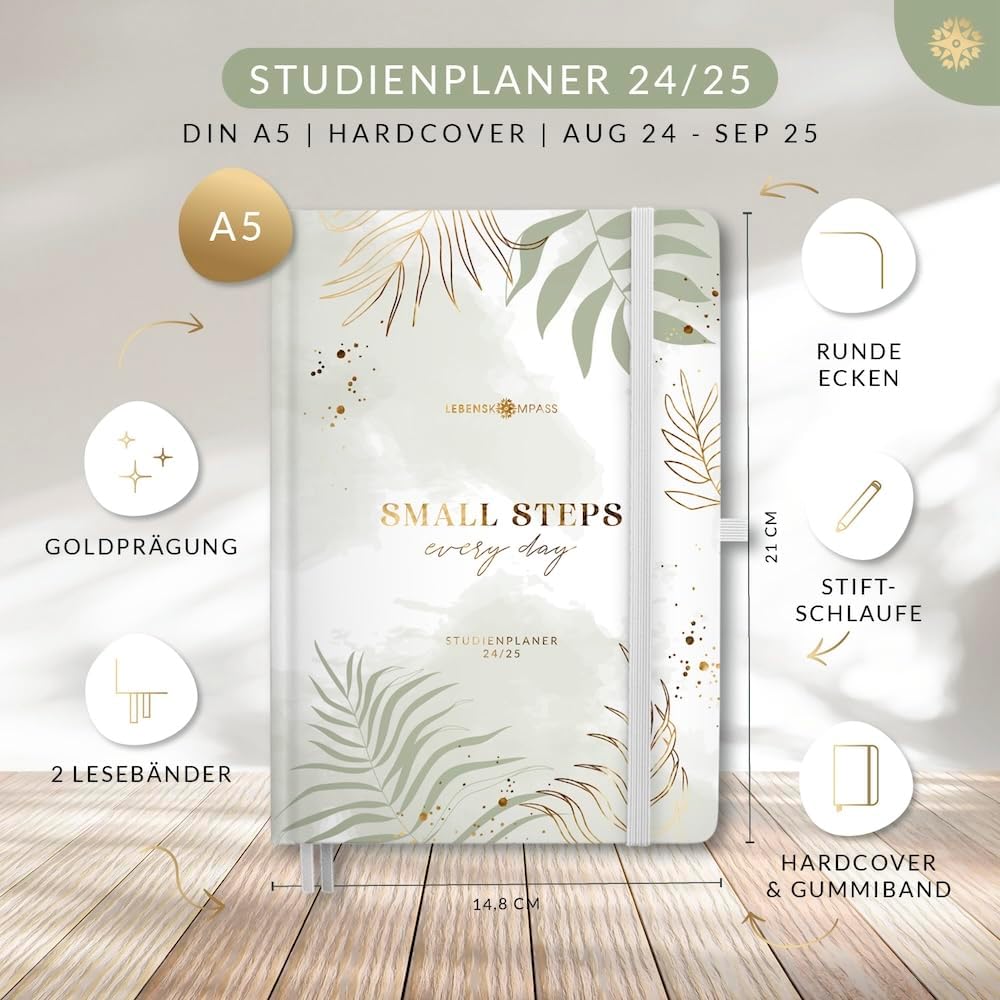 Lebenskompass Studienplaner 2024 2025 A5 ”BOTANICAL” - Schöner Semesterplaner für Uni - Terminplaner