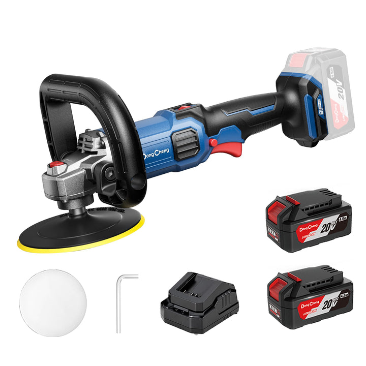 Dong Cheng Bürstenloser Poliermaschine 150mm mit 2x 4,0Ah Akku & Ladegerät, D-Griff, Sanftanlauf, El