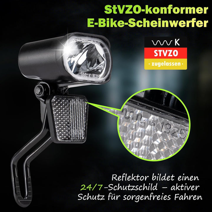 Fahrrad Frontlicht LED 30-100 Lux, Alu-Kühlkörper, 6-58V E-Bike/Fahrrad, IPX4/5, StVZO E-Bike 30lux,