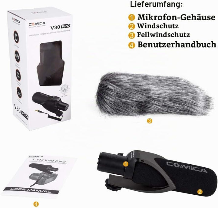 COMICA CVM-V30 PRO Kamera Mikrofon, Professionelles Super-Kardioid Kondensor Shotgun Video Mikrofon