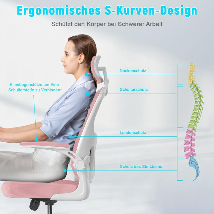 naspaluro Ergonomischer Bürostuhl mit Atmungsaktiver Netzbespannung, Schreibtischstuhl mit Verstellb