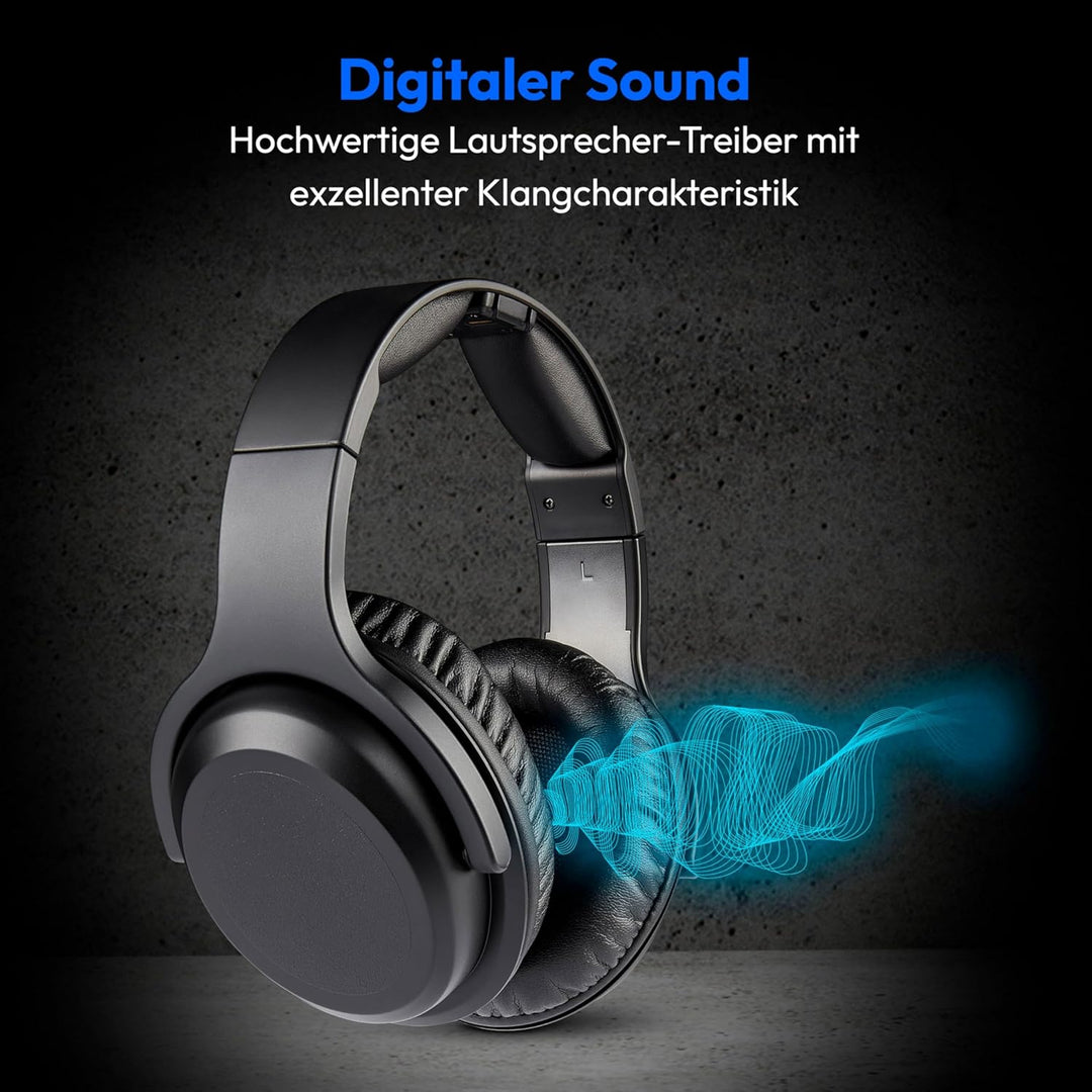 MEDION Funkkopfhörer HS-1 (kabellos, für TV, bis zu 15m Reichweite, mit Ladestation, Over Ear, USB C