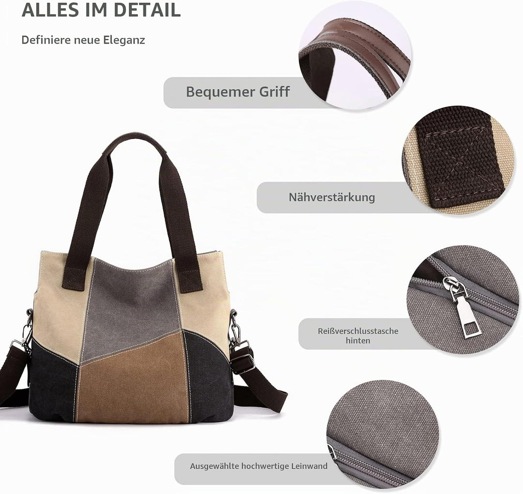 NICOLE &amp; DORIS Damen Handtasche Canvas Shopper Schultertasche Mehrfarbige Tote Tasche Casual Umhänge