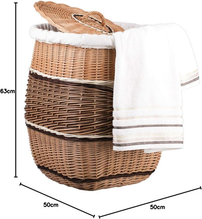 e-wicker24 Wäschekorb aus Weide (50x50 H63, mit Stoffeinlage) 50x50 H63 Mit Stoffeinlage