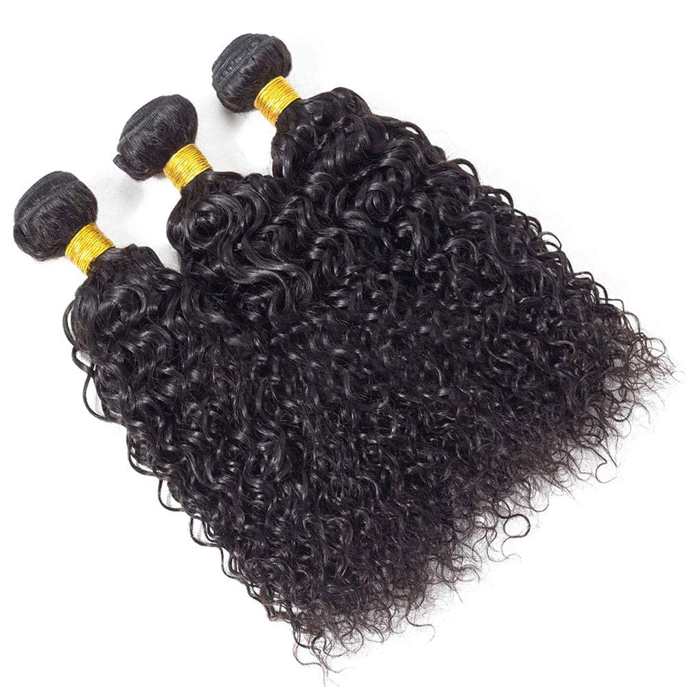 LOVFIR Echthaar-Bündel Curly Human Hair Bundles with Closure Kinky Weave Unprocessed Brazilian 3 4x4