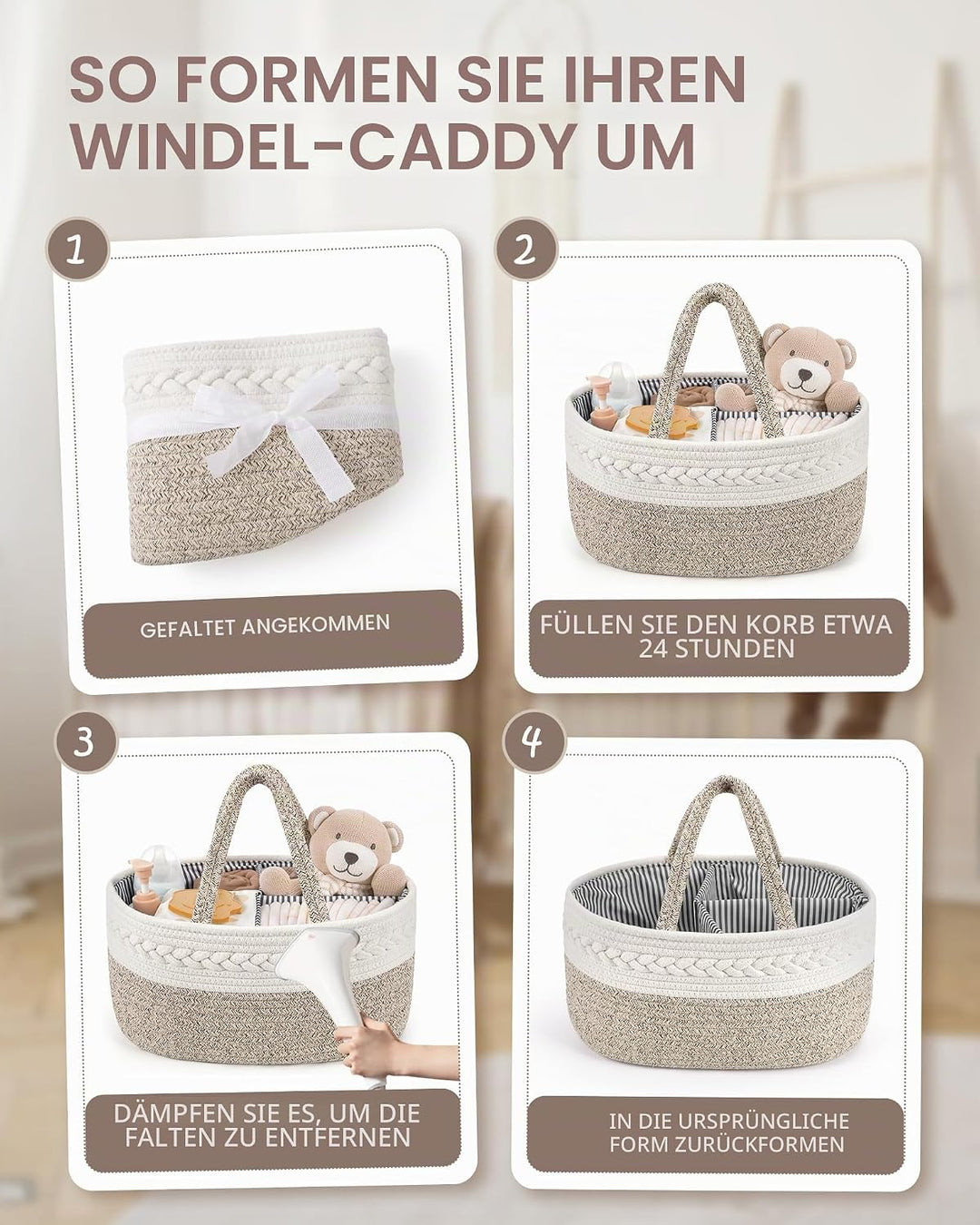 Maliton Baby Windel Caddy Organizer，Wickeltisch Organizer Aufbewahrungskorb mit Herausnehmbaren Fäch