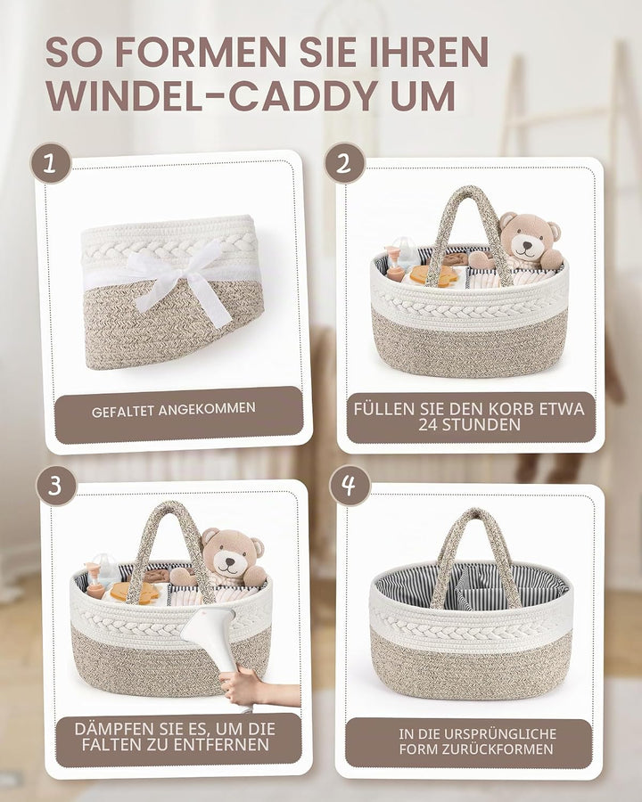 Maliton Baby Windel Caddy Organizer，Wickeltisch Organizer Aufbewahrungskorb mit Herausnehmbaren Fäch