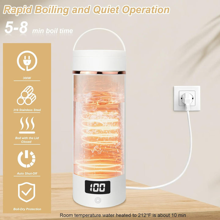 Reisewasserkocher Klein 500ML - 6 in 1 Reise Wasserkocher mit Temperaturanzeige, Mini Tragbarer Elek