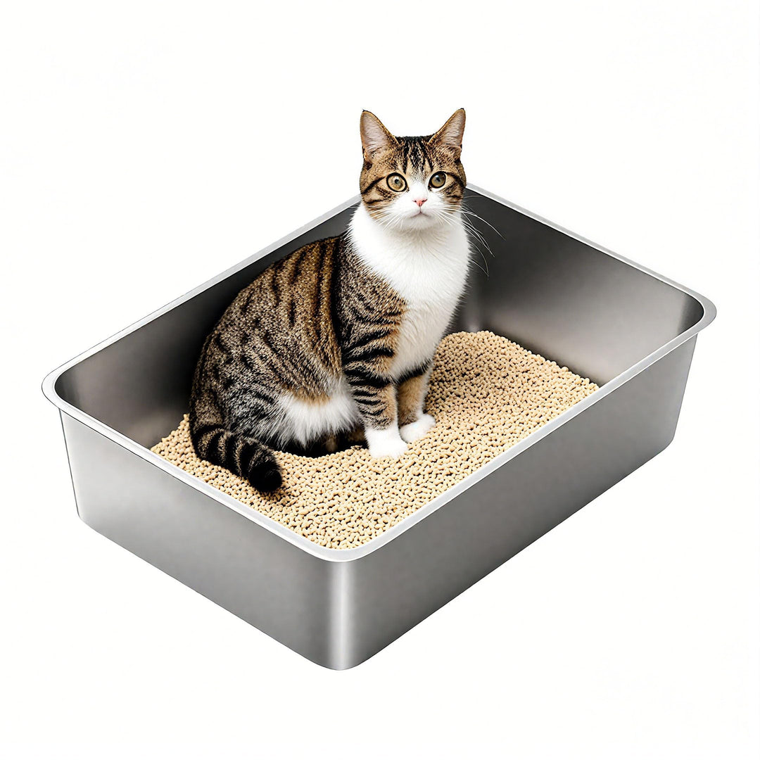 Edelstahl Katzenklo Grosse, XXL Metall Toilette für Grosse Katzen, Offenes Klo ohne Deckel, Hop-in K
