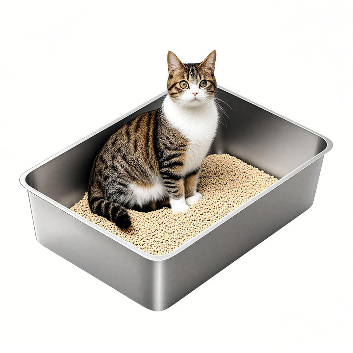 Edelstahl Katzenklo Grosse, XXL Metall Toilette für Grosse Katzen, Offenes Klo ohne Deckel, Hop-in K