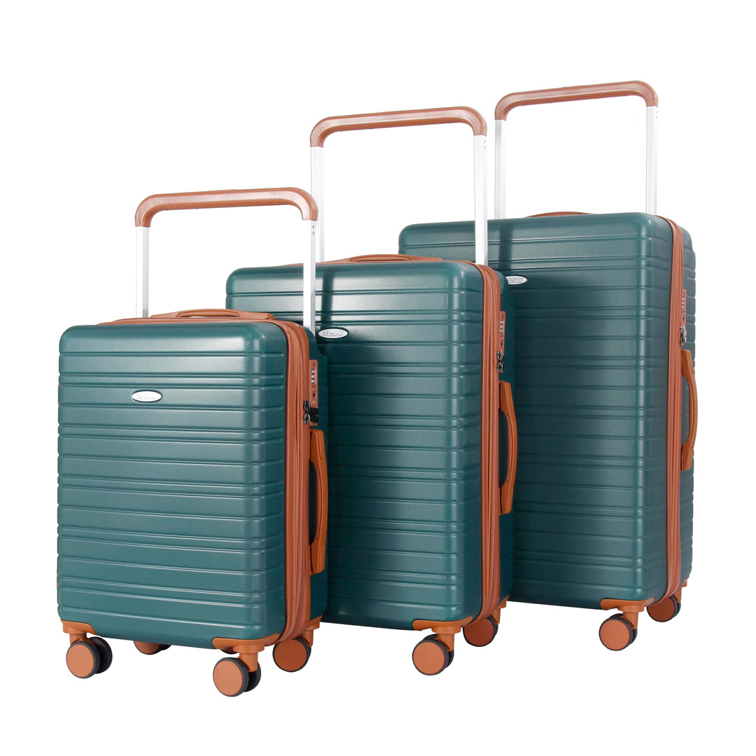 SESCO Reisekoffer Premium-Kofferset 3tlg. Koffer Trolleys Handgepäck Set, breiter Griff, TSA (grün/b