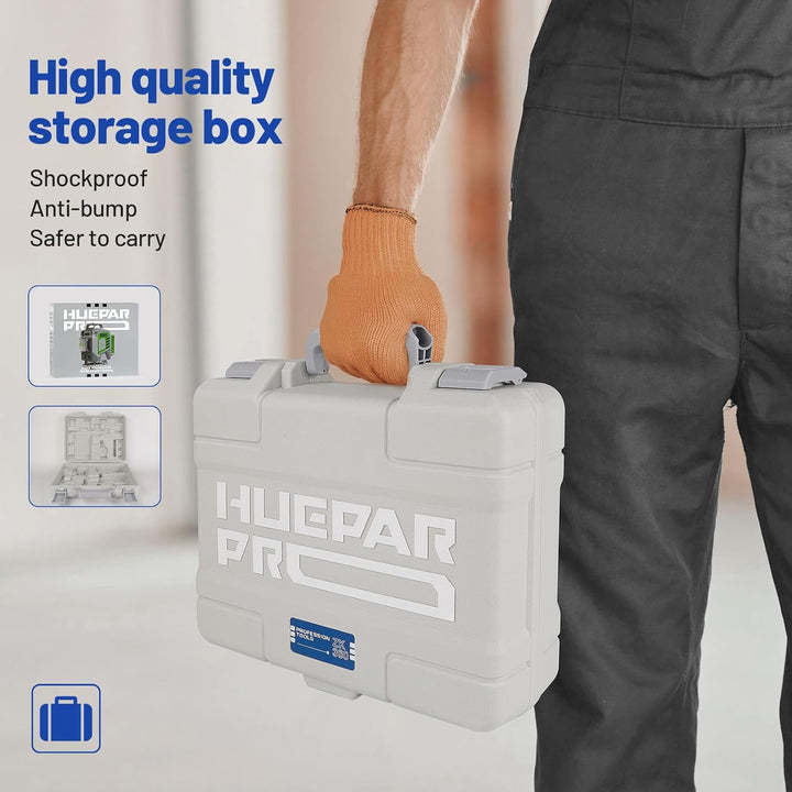 Huepar Pro Kreuzlinienlaser 4 * 360 Grad Selbstnivellierend Grün Laser Wasserwaage, Hochpräzises 4D