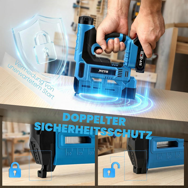 Akku Nagler Set, 2-in-1 18GA Elektrotacker mit 2x 2,0Ah Akkus, Ladegerät &amp;1000 Nägeln+1000 Klammern,