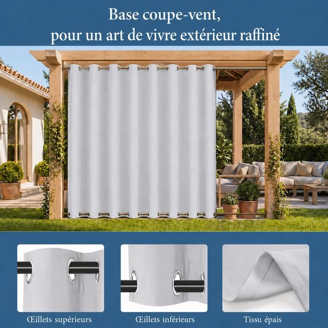 Rosnek Outdoor Vorhang Wetterfest mit Obere Ösen,2 Stück Gewichtet Outdoorvorhänge 213x254cm Outdoor