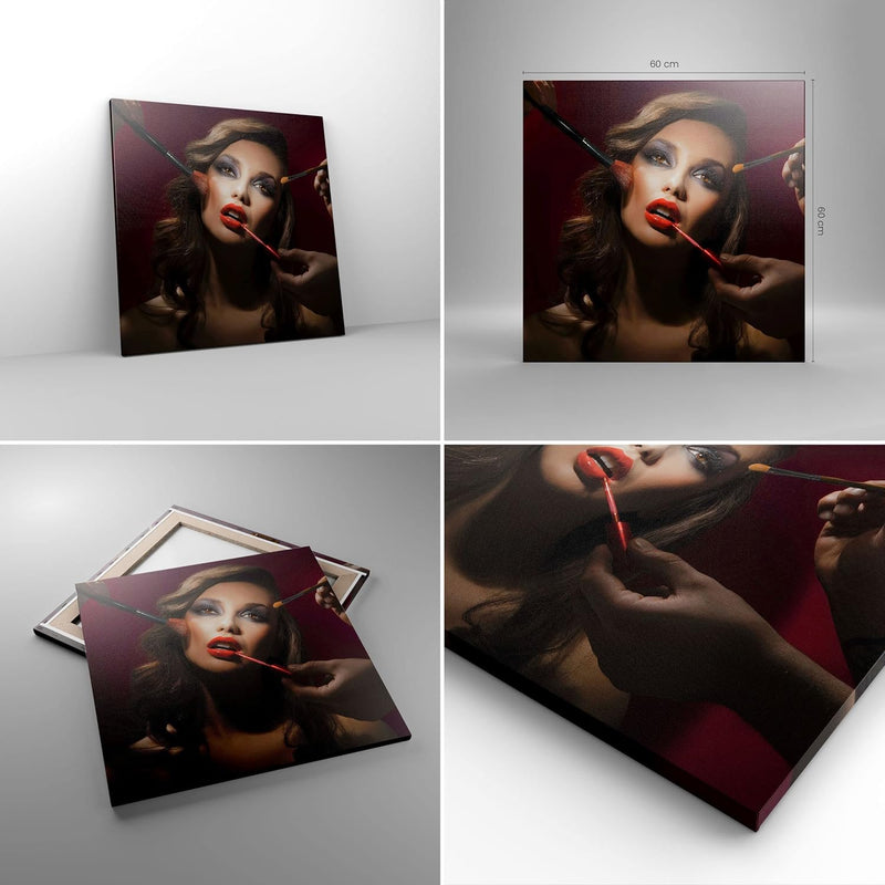 Bilder auf Leinwand Frau Make-up schön Leinwandbild mit Rahmen 60x60cm Wandbilder Dekoration Wohnzim