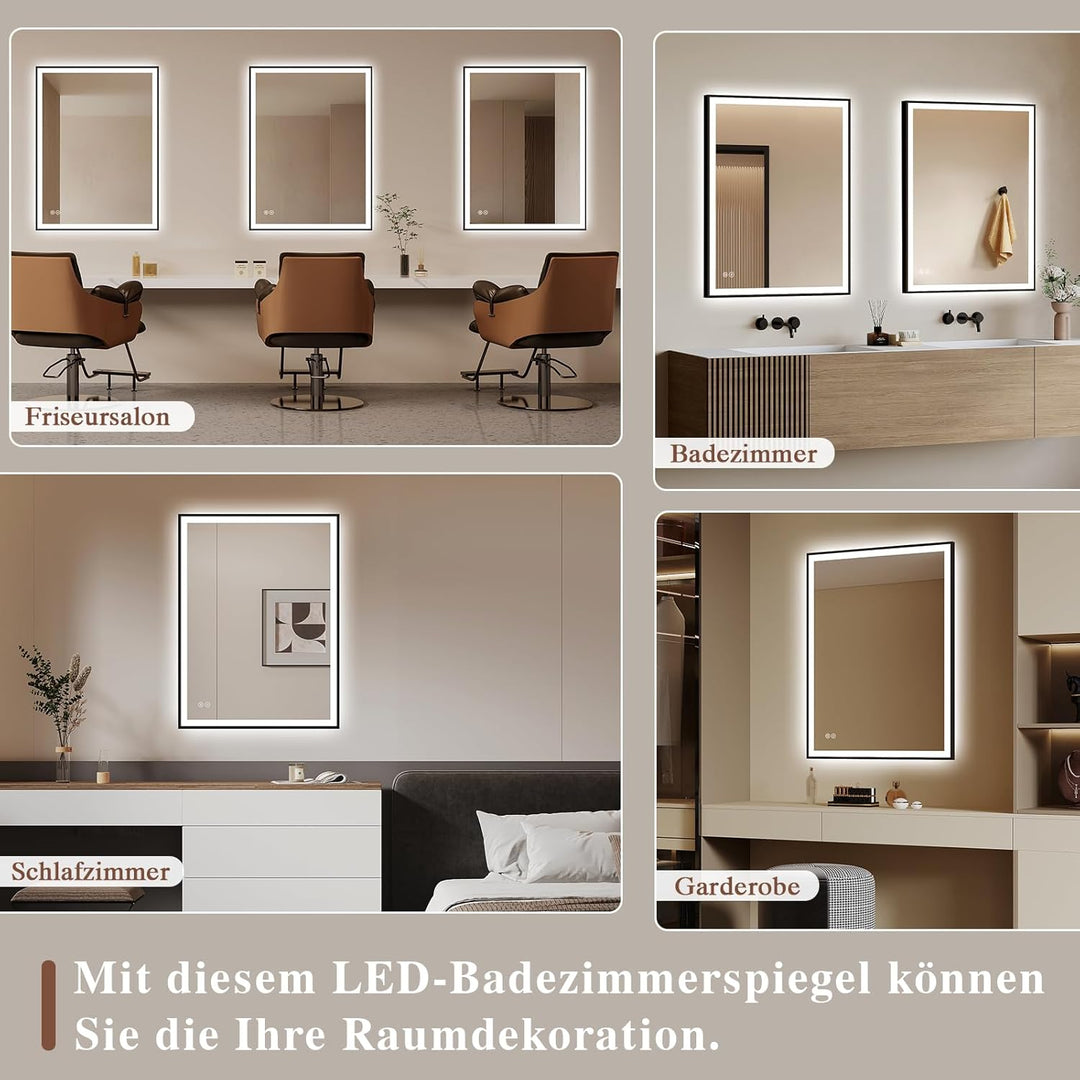 Badspiegel-mit-Beleuchtung 50x70cm - Badezimmerspiegel LED Badezimmer Spiegel mit Beleuchtung - Besc
