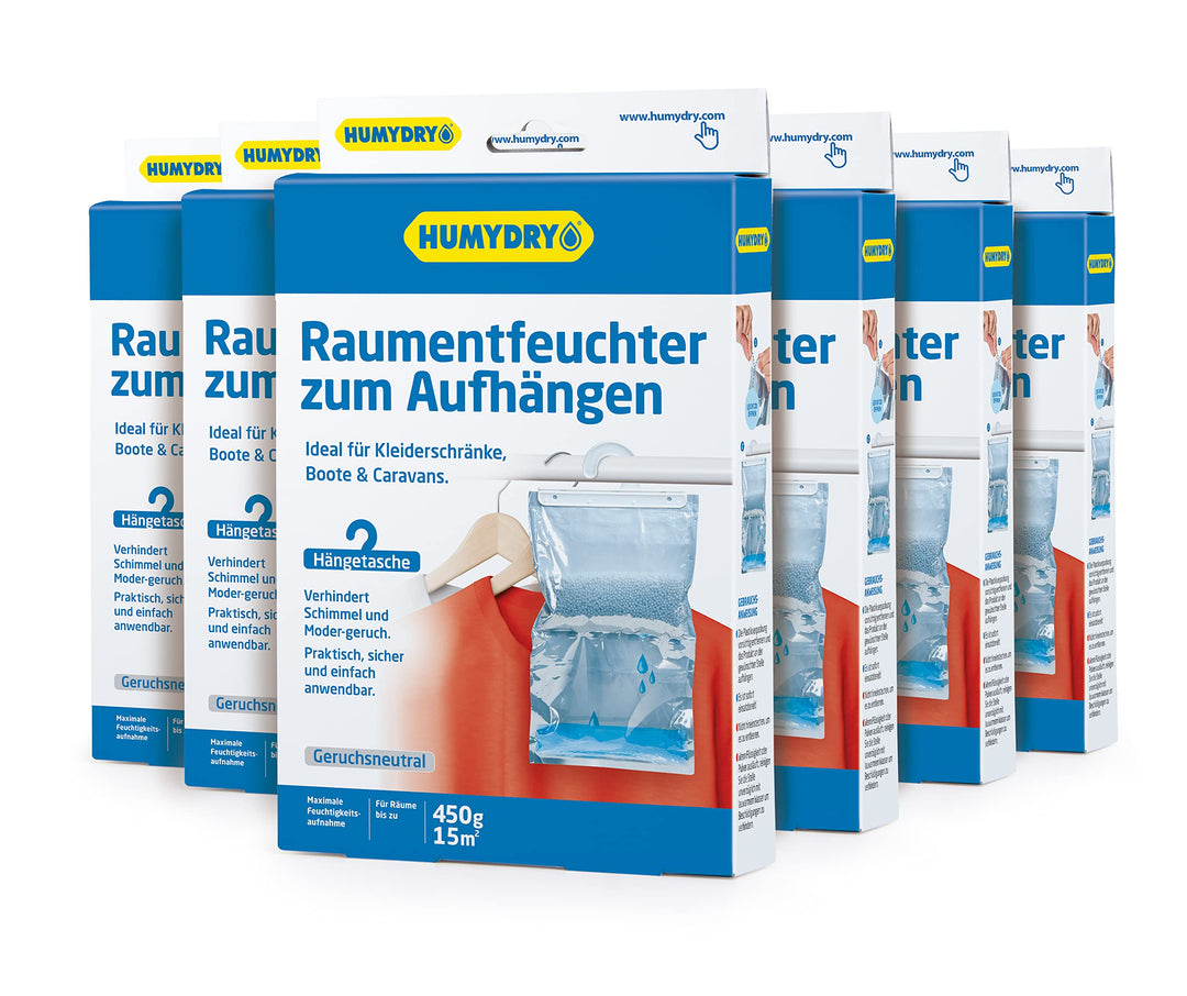 Humydry 6er-Set Schrank-Entfeuchter 450g - Luftentfeuchter zum aufhängen - Beseitigt zu hohe Luftfeu