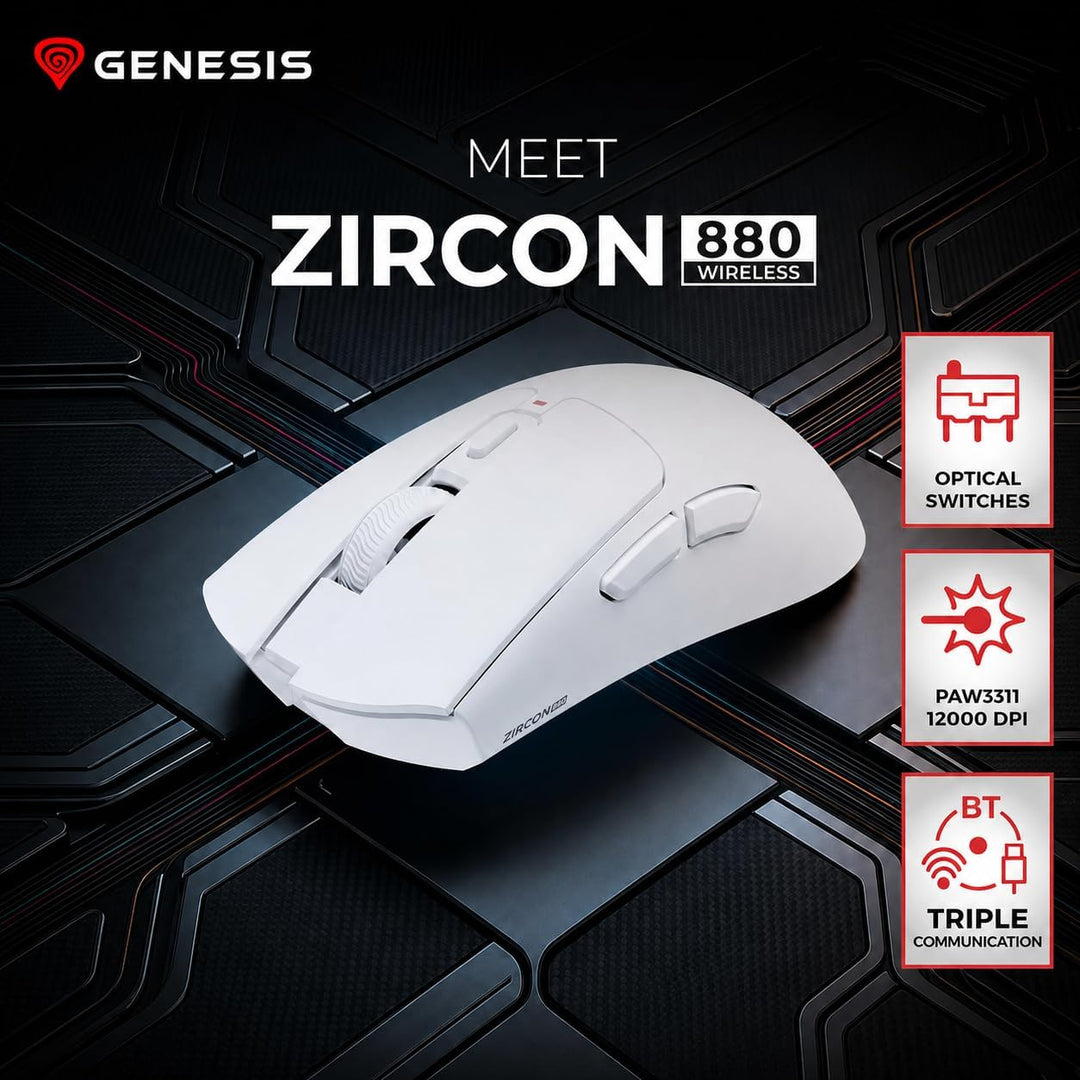 Genesis Zircon 880 Wireless Gaming Maus kabellos Weiss, 12000 DPI Wireless Gaming Mouse, PixArt PAW3