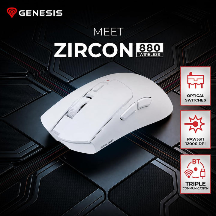 Genesis Zircon 880 Wireless Gaming Maus kabellos Weiss, 12000 DPI Wireless Gaming Mouse, PixArt PAW3