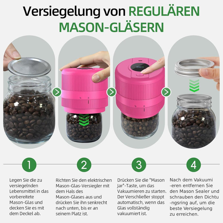 Elektrisches Vakuumierer für Einmachgläser, Elektrische Mason Jar Vakuum Sealer für Breite und Norma