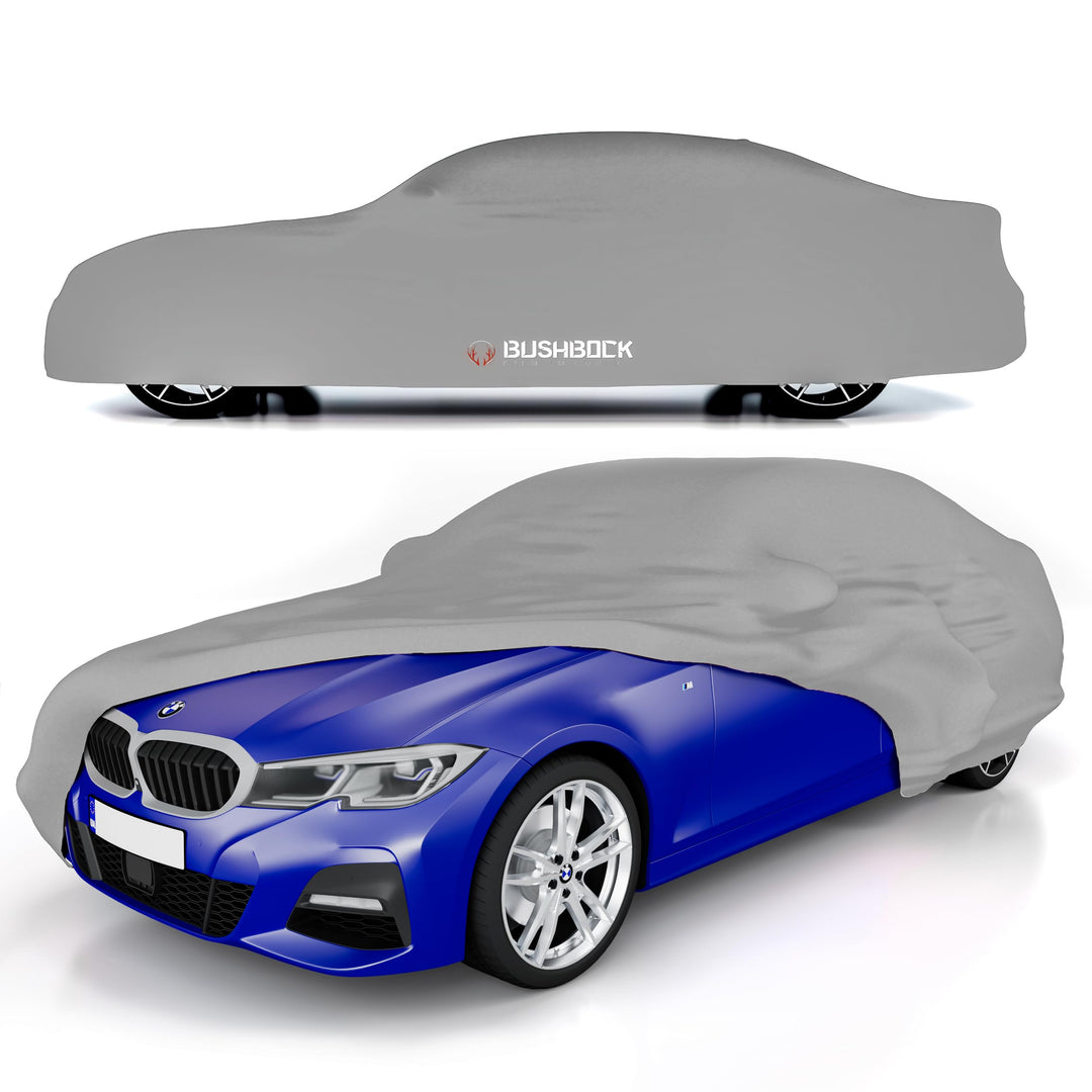 BUSHBOCK® Premium Autoabdeckung Indoor - Satin Schutzhülle Stoff - Abdeckplane Autoplane Autogarage