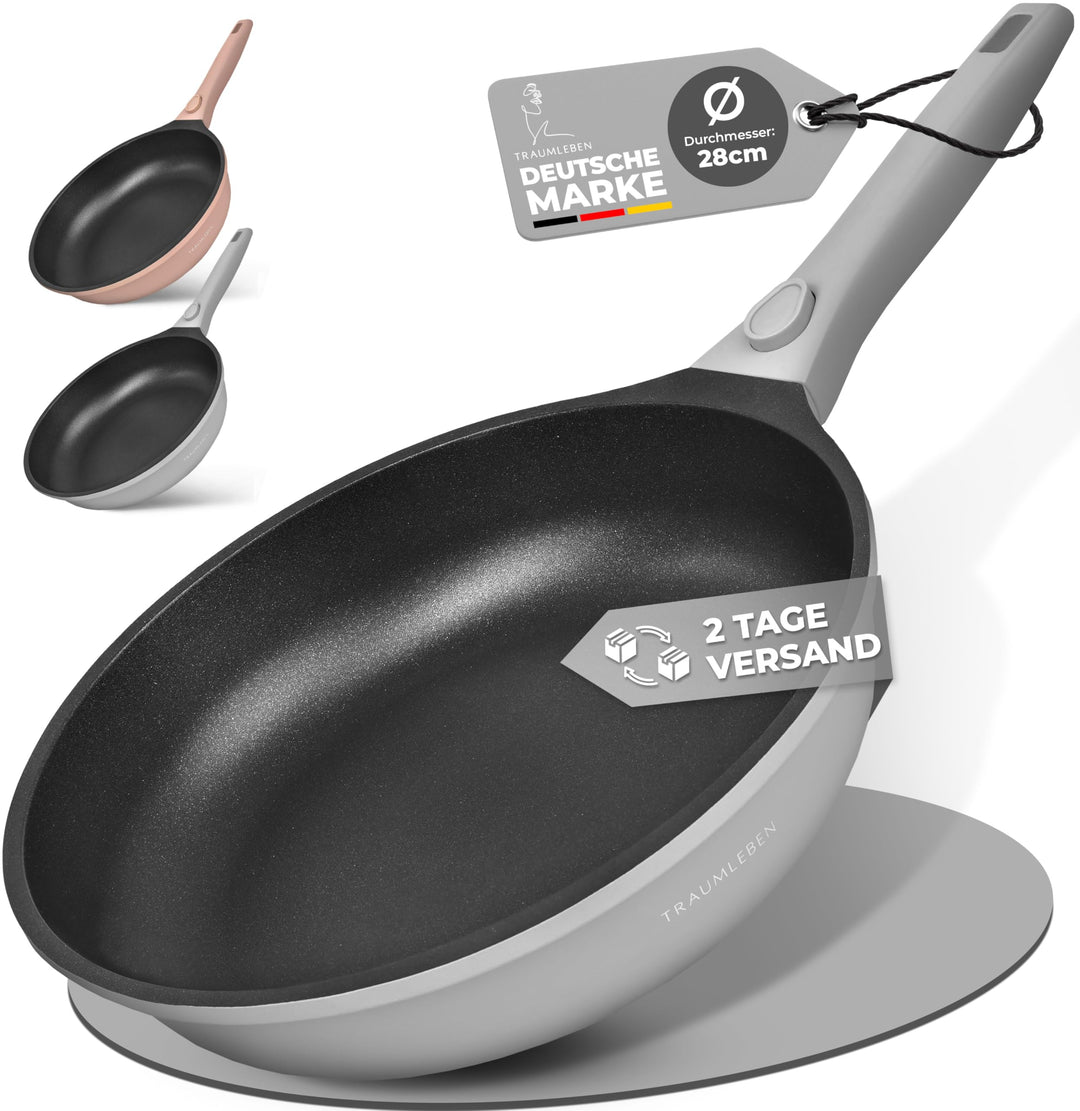 TRAUMLEBEN NEU Bratpfanne 28 cm mit abnehmbarem Griff, Antihaftbeschichtung, PFOA frei, für Induktio