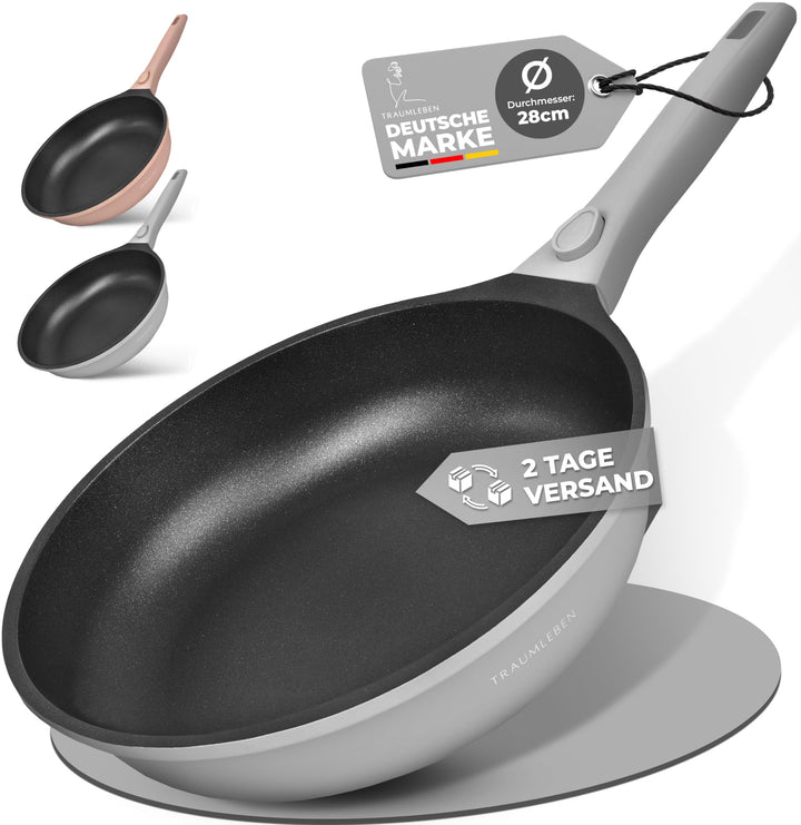 TRAUMLEBEN NEU Bratpfanne 28 cm mit abnehmbarem Griff, Antihaftbeschichtung, PFOA frei, für Induktio