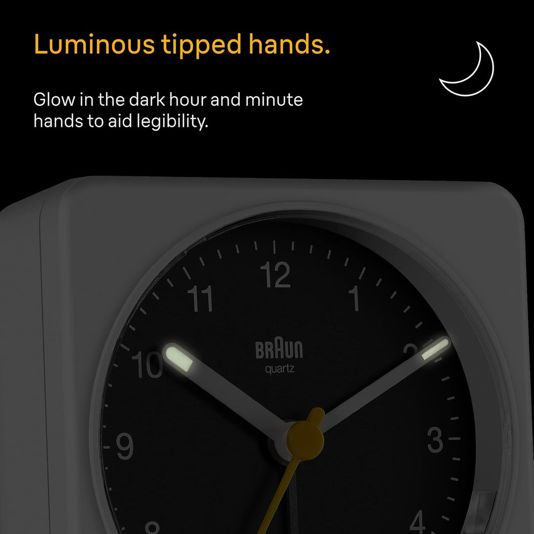 Braun Classic Analog Alarm Clock with Snooze and Light, Quiet Quartz Sweeping Movement, Crescendo Be
