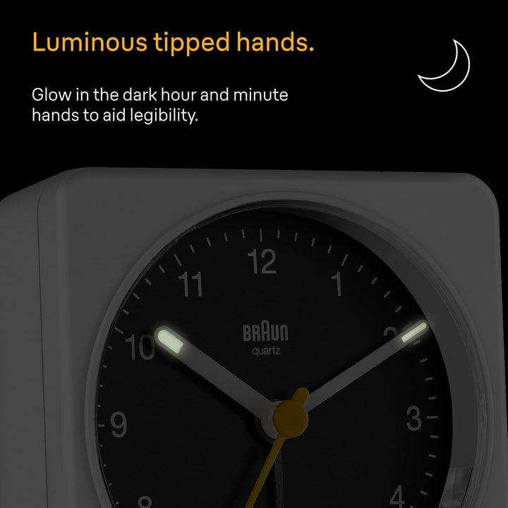 Braun Classic Analog Alarm Clock with Snooze and Light, Quiet Quartz Sweeping Movement, Crescendo Be