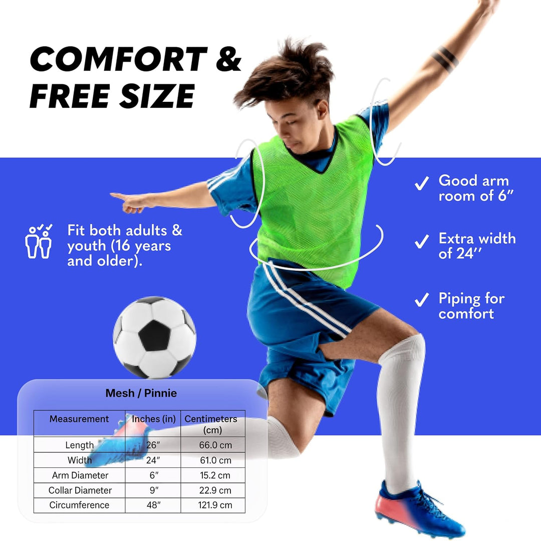 GSI Sports Pinnies – Packs of 6 or 12 – Free Size – Mesh Training Vests for Soccer, Basketball –7 Co