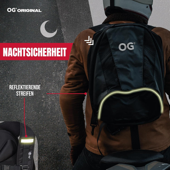 OG Original EZ-RiderPRO Motorrad Rucksack Schwarz Erweiterbar 28-35L, Motorradhelm-Tasche, Helm-Trag