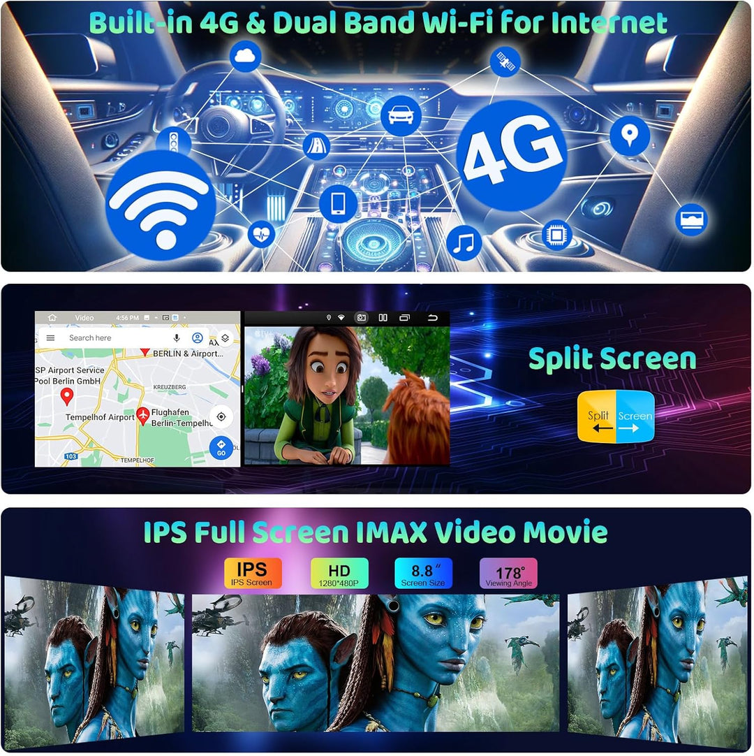 Erisin 8,8 Zoll 4GB RAM 64GB ROM Android 14 Autoradio Bluetooth GPS Navigation für Audi A4 2009-2012