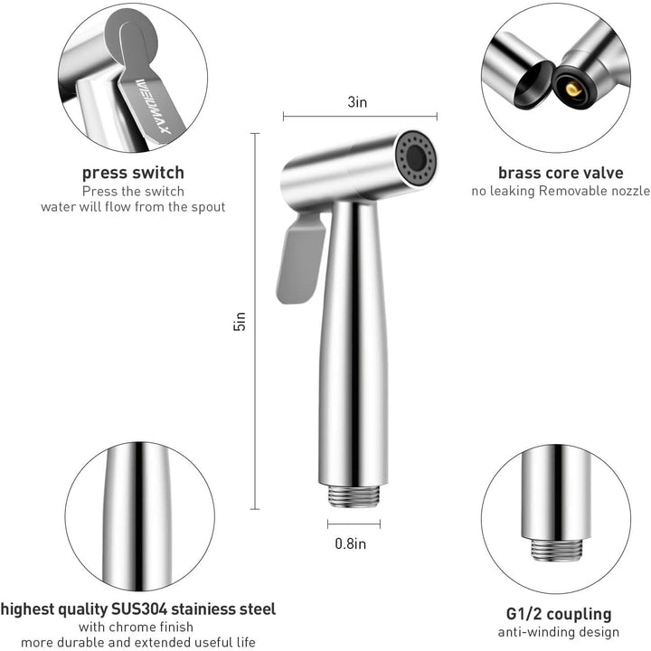 WEIDMAX Bidet-Handbrause,Hohe Powered Hand gehalten Bidet Sprayer Premium Edelstahl gebürstet Spraye