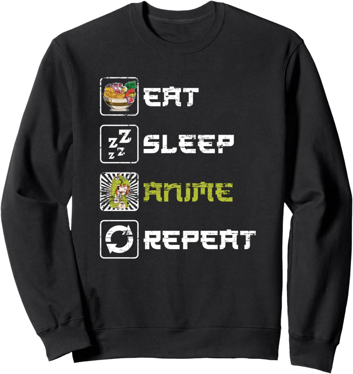 Essen Schlafen Anime Wiederholen Ramen Nudeln Otaku Anime Sweatshirt