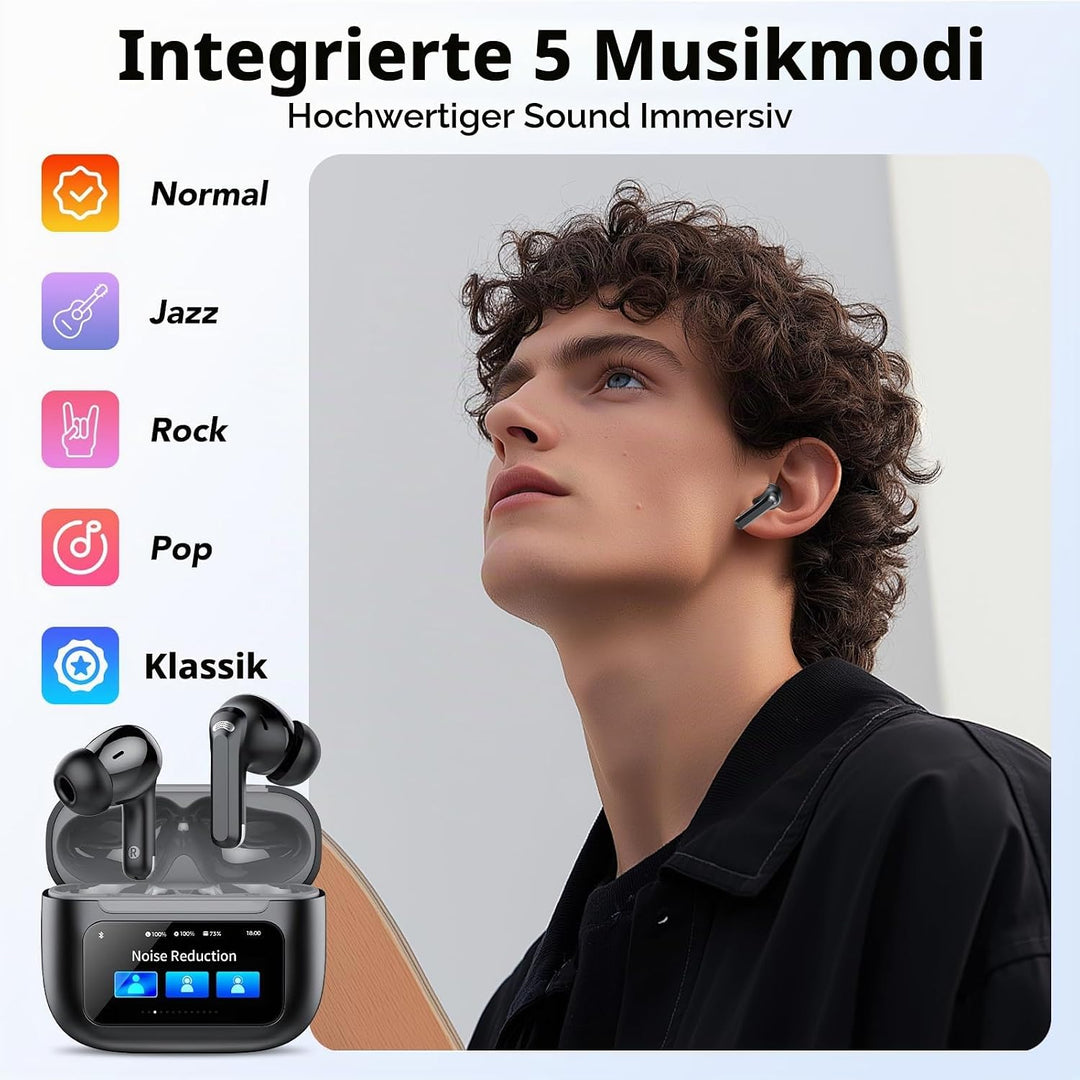 TIMU Bluetooth Kopfhörer mit Touchscreen, 2026 In Ear Kopfhörer Kabellos Bluetooth 5.4 mit ANC+ENC N