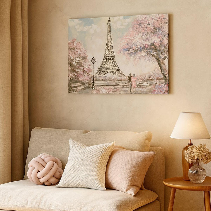 Bilder auf Leinwand 100x70cm Leinwandbild Bäume Eiffle Paar Frankreich Gross Wanddeko Bild Schlafzim