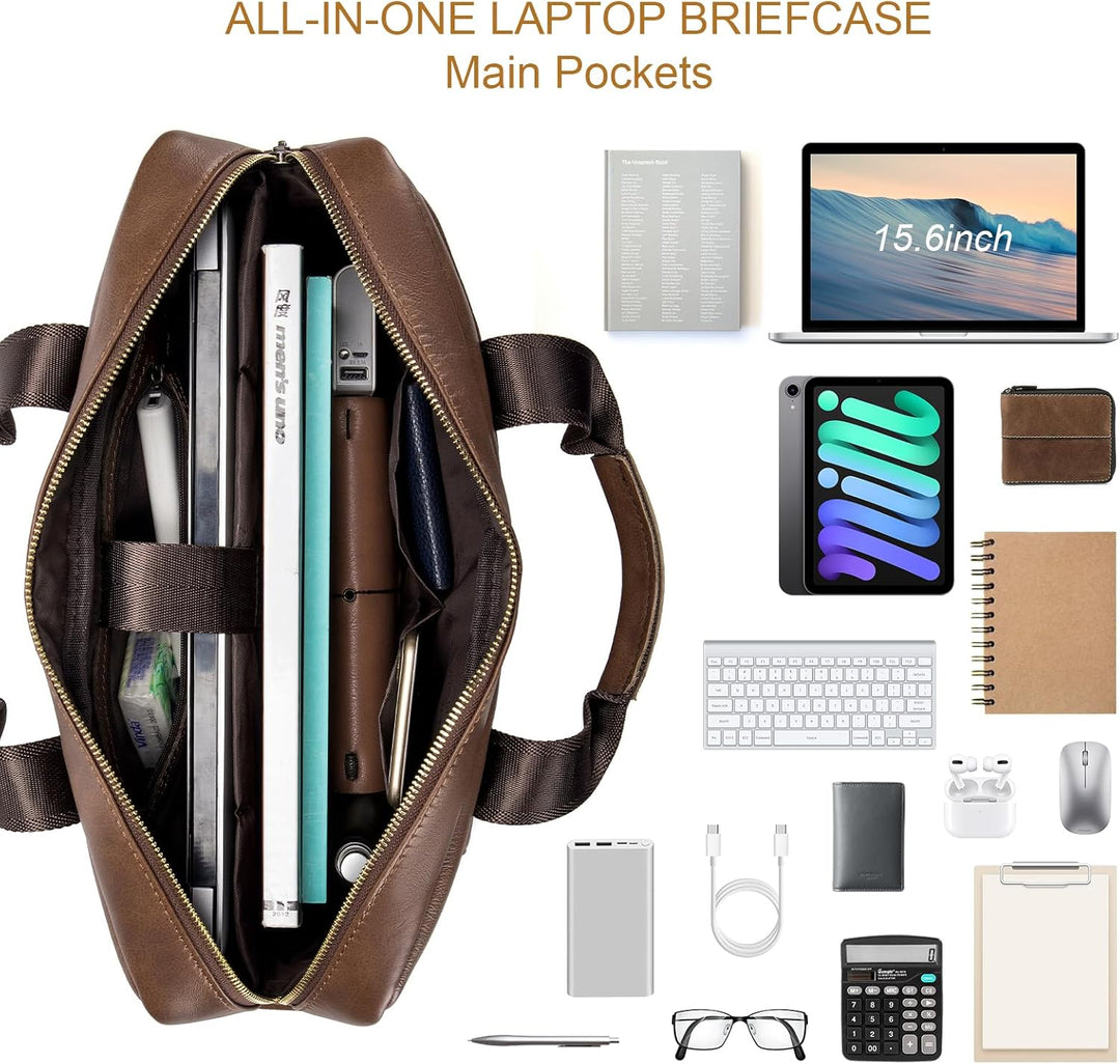 SPAHER Laptoptasche 14/15.6 Zoll Aktentasche Herren Business Tasche Arbeitstasche Herren Echtleder T