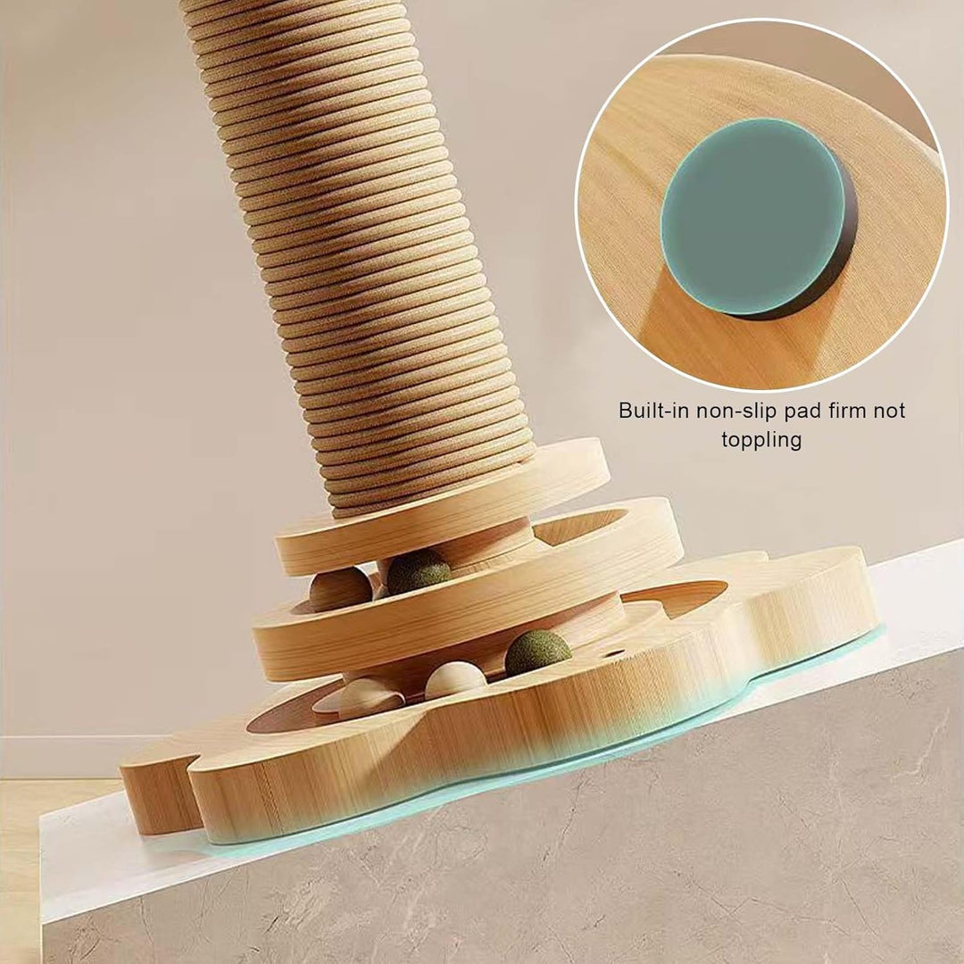 GOMETY 4 in 1 Katzenspielzeug aus Holz Roller 2-lagiger Drehteller Interaktives Katzen Spielzeug höl