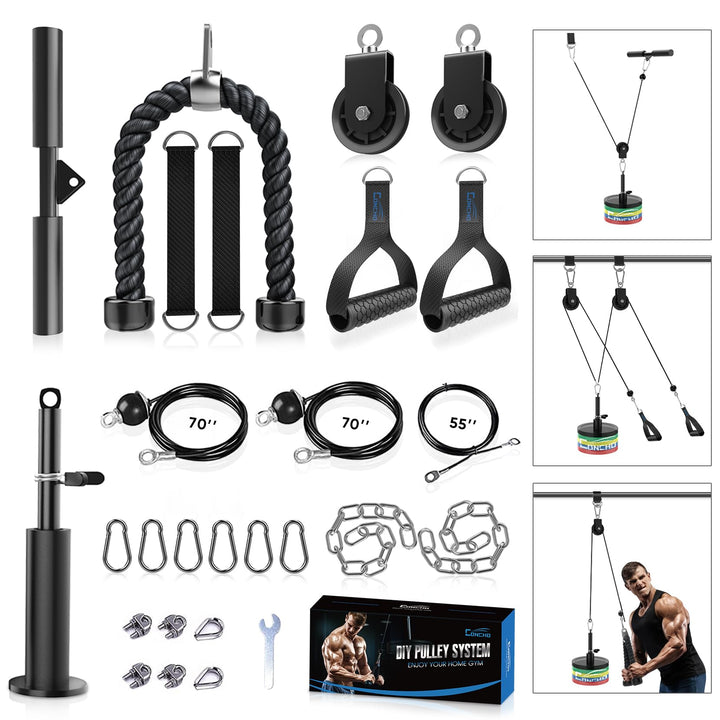 Concho Seilzugsystem für Fitnessstudio, verbessertes Gewichts-Riemenscheibensystem mit 3 abnehmbaren